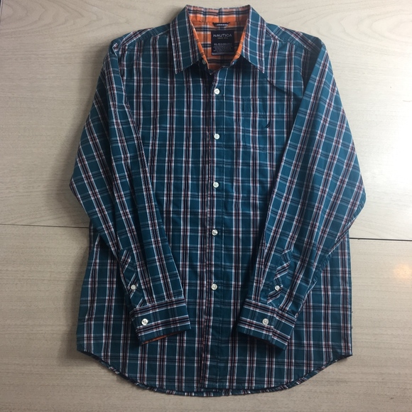 Nautica Men's XL Button Down Shirt Teal Plaid - Picture 2 of 5